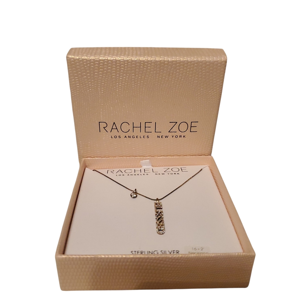 Rachel Zoe Sterling Silver with Crystal Bar Pendant Necklace
